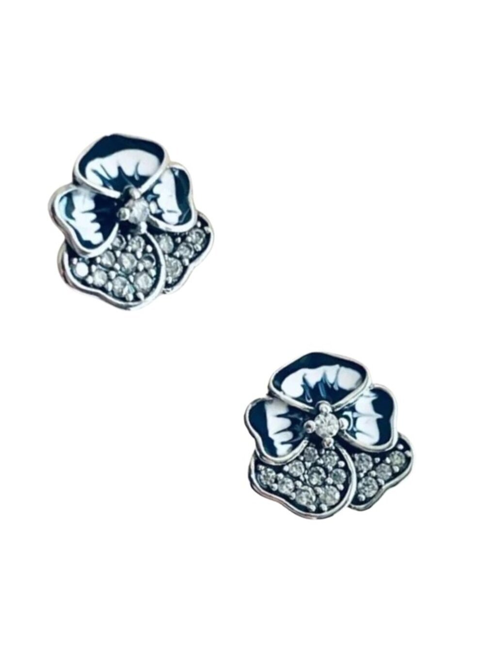 🆕 NWOT 💙 Sterling Silver 925 Two-Tone Blue Flower Stud Earrings ✨
